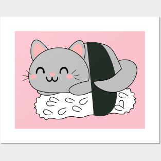 Cute Grey Sushi Cat Posters and Art